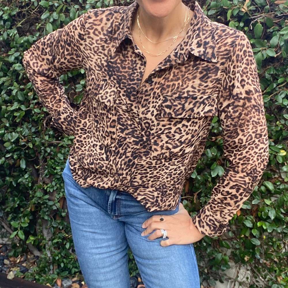 Good American | Sheer Cheetah Print Long Sleeve Top - Sz S.